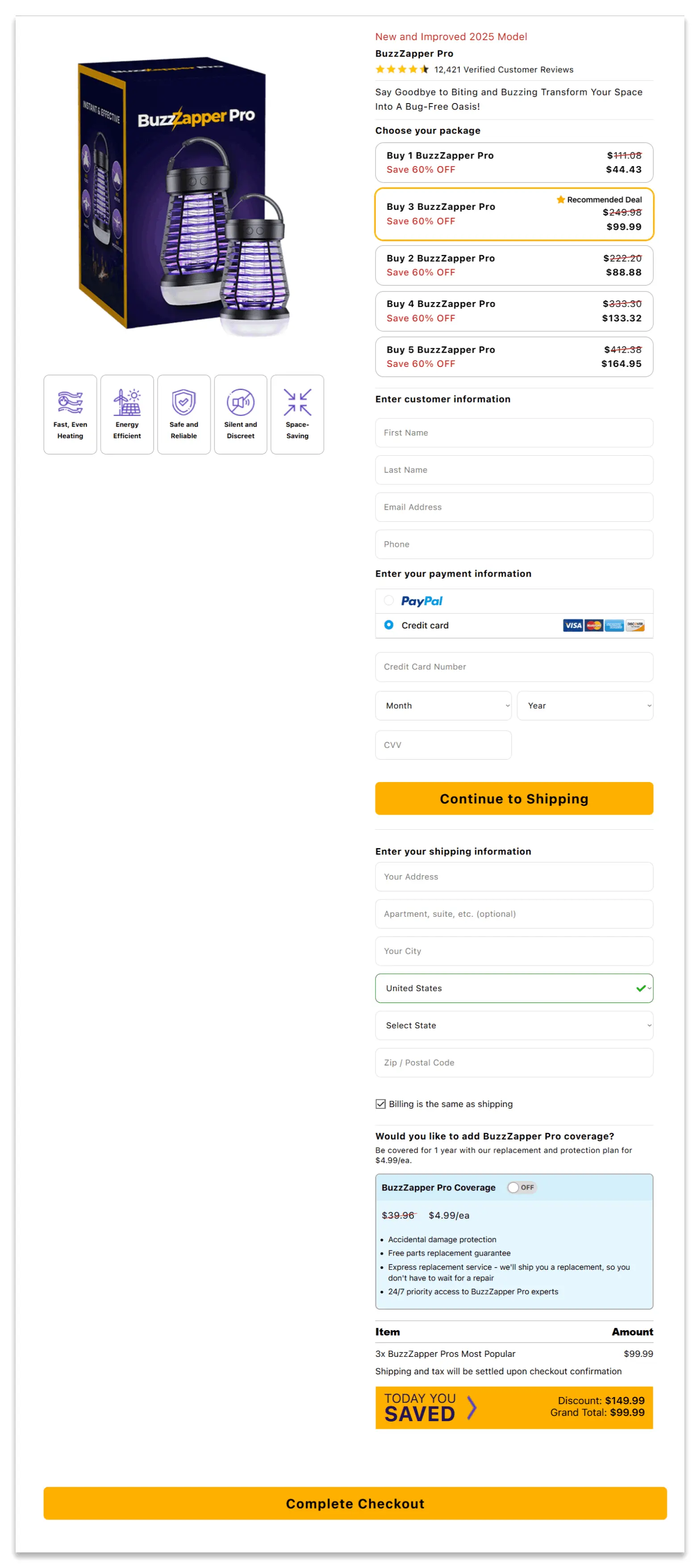 BuzzZapper Pro Secure checkout page